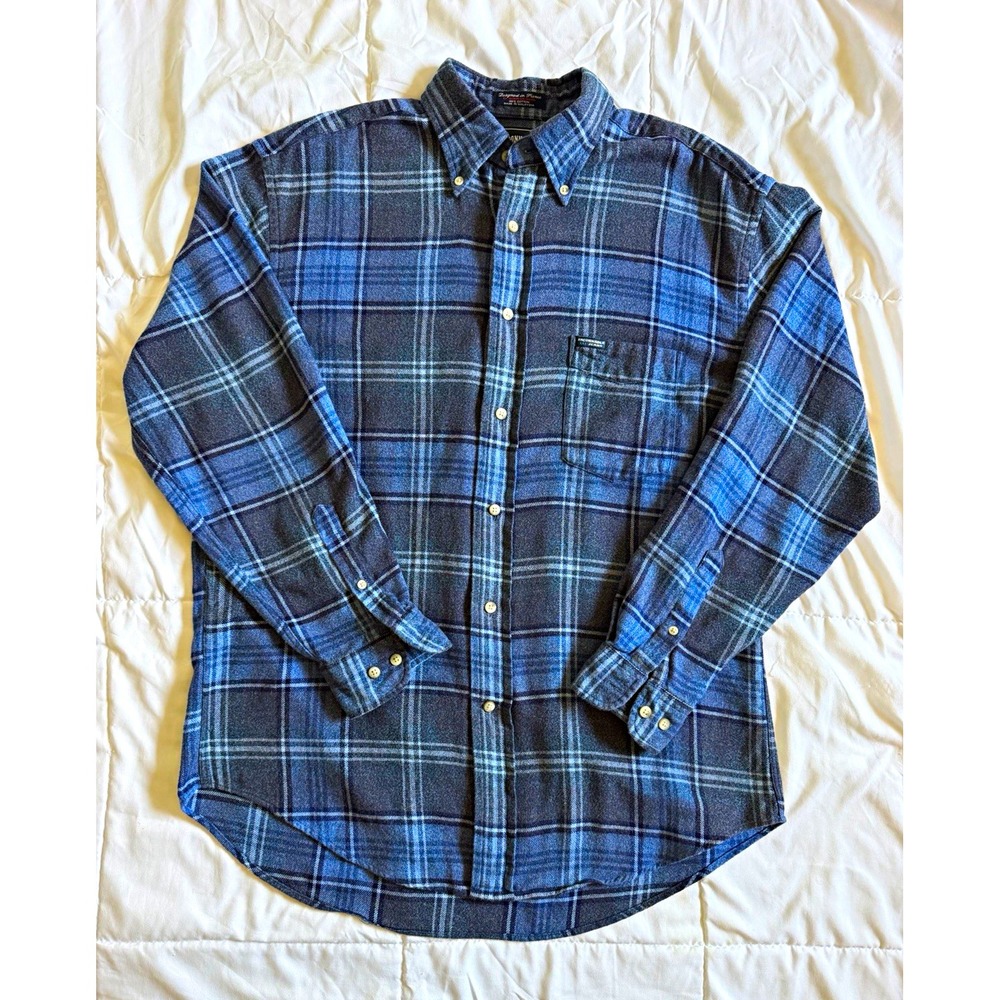Vintage 1998 Faconnable Jeans Mens M Blue Plaid Flannel Shirt 100% Cotton
